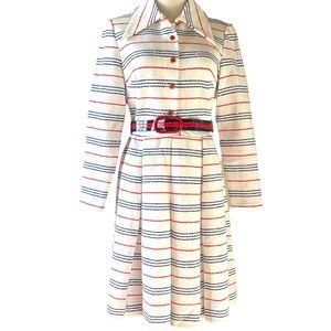 Morro Bay LTD. 1970 Vintage dress white with blue/red stripes size 14 vintage